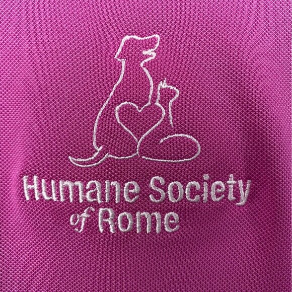 Humane Society of Rome Polo Shirt Large Pink Monterey Club with Bank Logo on Sle - Picture 6 of 9